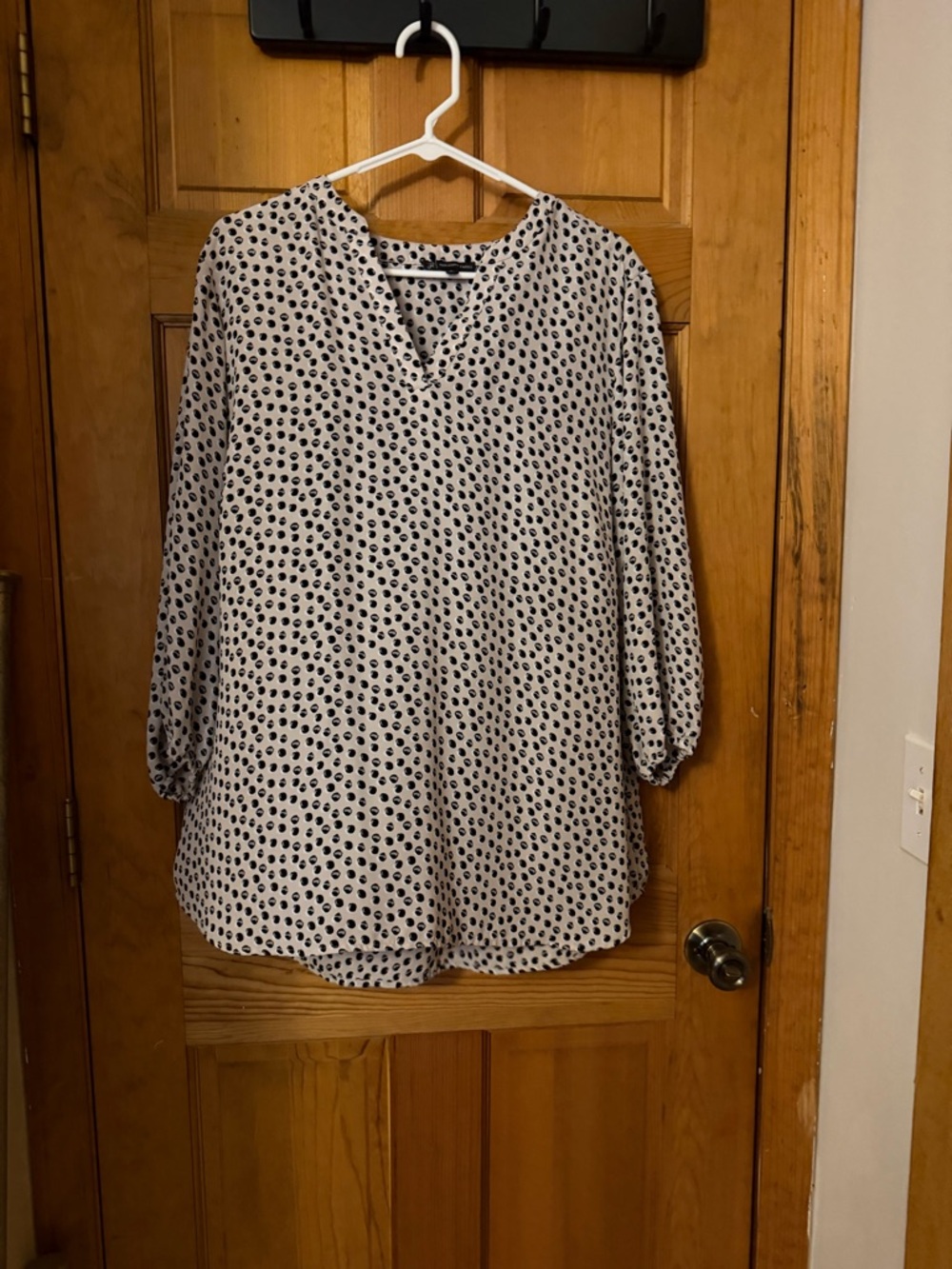 Adrianna Papell Tan Blouse with Black Polka Dots